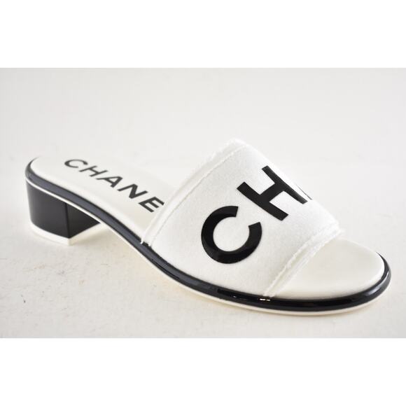 Chanel 24C White Black CHA NEL Letter Logo Mule Slide Block Heel Sandal 41 - Picture 4 of 16